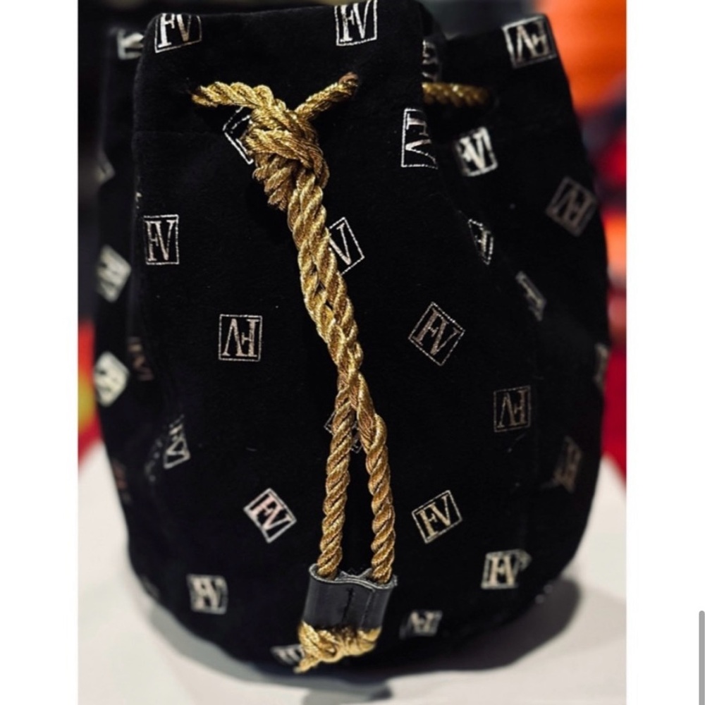 FV Black & Gold Monogram Black Hobo Bag